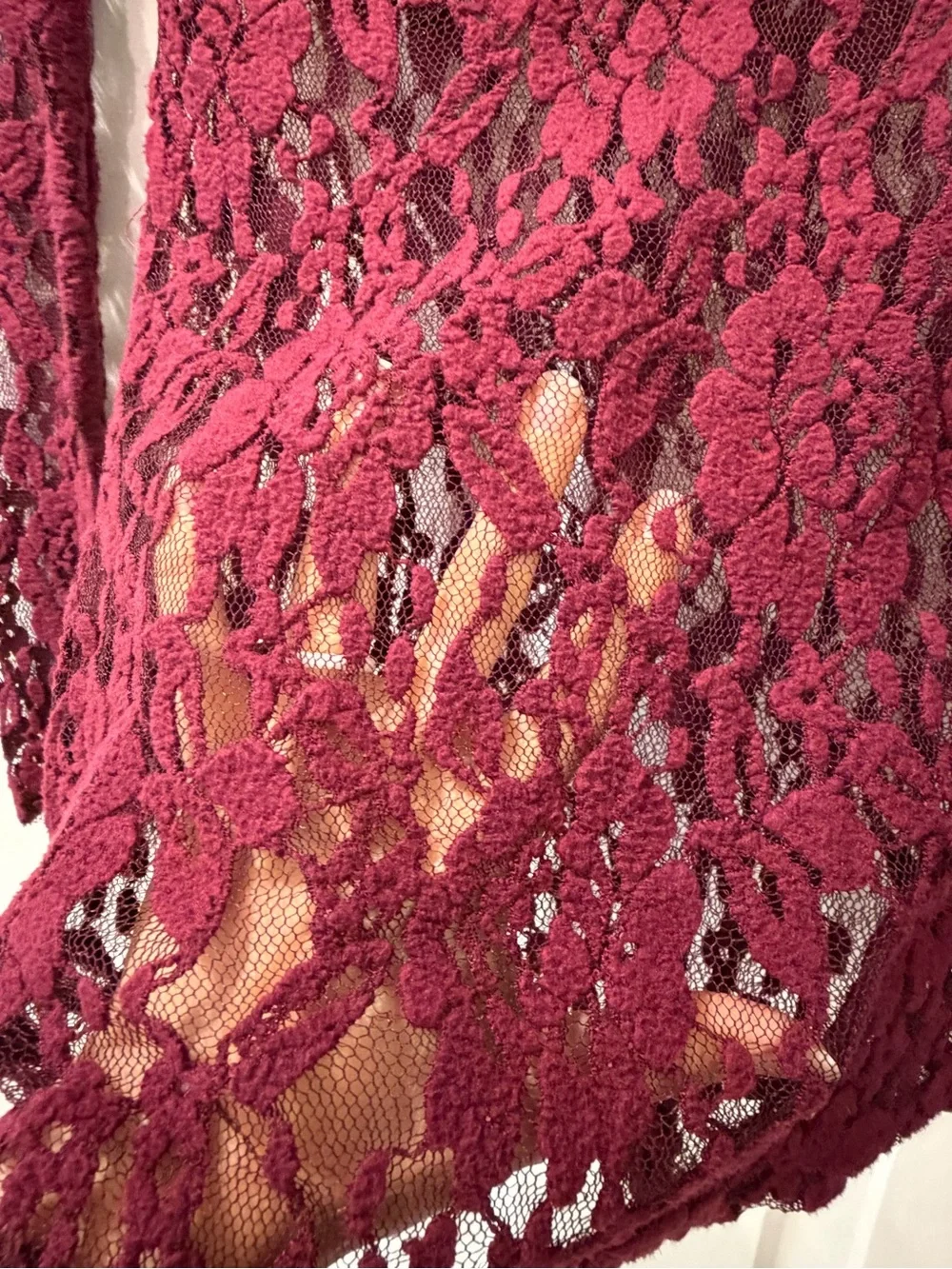 Banana Republic Women's Burgundy Floral Lace Long Sleeve Top